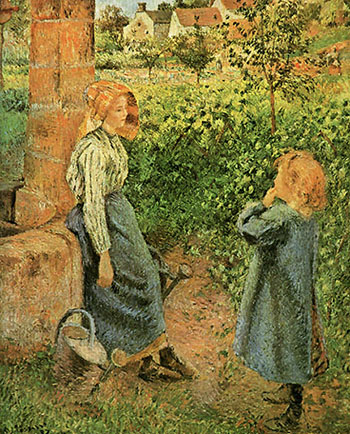 Woman and Child at Well 1882 - Camille Pissarro reproduction oil painting