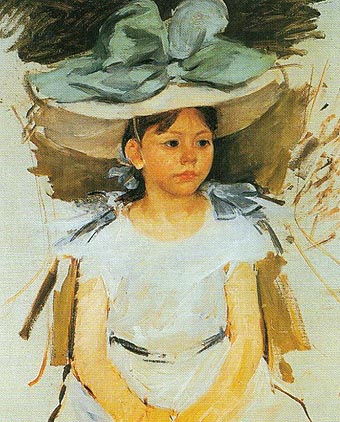 Ellen Mary Cassatt in a Big Blue Hat - Mary Cassatt reproduction oil painting