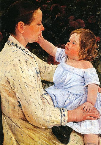 The Childs Caress 1890 - Mary Cassatt reproduction oil painting