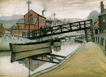 Barges on a Canal 1941 - L-S-Lowry reproduction oil painting