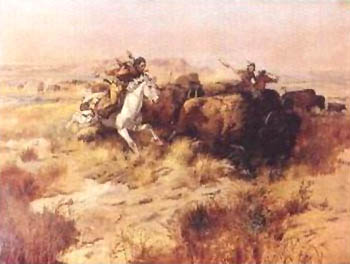 Indian Buffalo Hunt - Charles M Russell reproduction oil painting