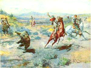 Roping a Grizzly - Charles M Russell reproduction oil painting