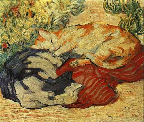 Cats on a Red Cloth 1909 - Franz Marc reproduction oil painting
