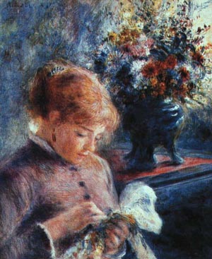 Lady Sewing 1879 - Pierre Auguste Renoir reproduction oil painting