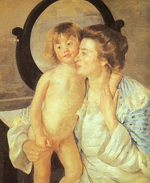 Mother and Child 1901 (Oval Mirror) - Mary Cassatt reproduction oil painting