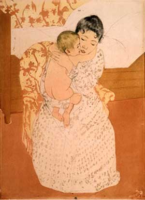 Mother's Caress - Mary Cassatt reproduction oil painting