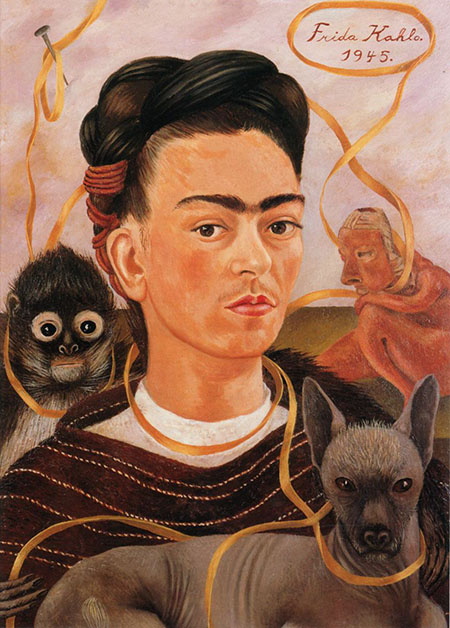 Self Portrait with Small Monkey 1945 - Frida Kahlo reproduction oil painting