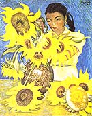 Muchacha Con Girasoles (Sunflowers) - Diego Rivera reproduction oil painting