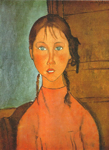 Girl with Pigtails - Amedeo Modigliani reproduction oil painting