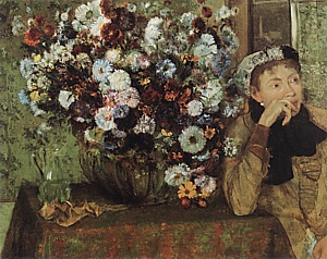 Woman with Chrysanthemums, 1865 - Edgar Degas reproduction oil painting