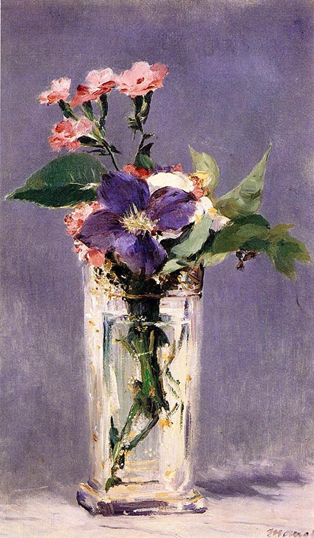 Pinks and Clematis in a Crystal Vase 1882 - Edouard Manet reproduction oil painting