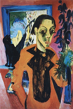 Self-Portrait with a Cat, 1919/20 - Ernst Kirchner reproduction oil painting