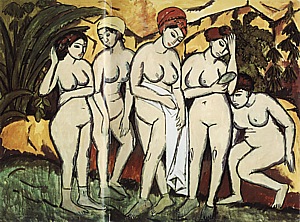 Five Bathers by a Lake, 1911 - Ernst Kirchner reproduction oil painting