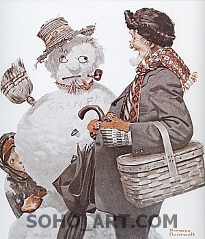 Grandfather and Snowman, 1919 - Fred Scraggs reproduction oil painting