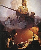 And Daniel Boone Comes to Life on the Underwood Portable, 1923 - Fred Scraggs reproduction oil painting