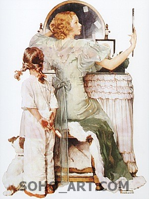 Woman at Vanity (Girl Getting Ready for Date), 1933 - Fred Scraggs reproduction oil painting