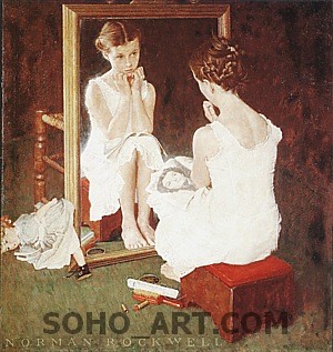 Girl at Mirror, 1954 - Fred Scraggs reproduction oil painting