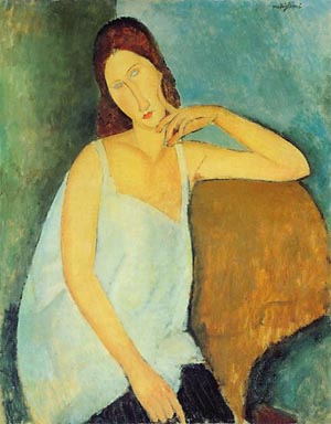 Portrait of Jeanne Hebuterne(sitting) 1918 - Amedeo Modigliani reproduction oil painting