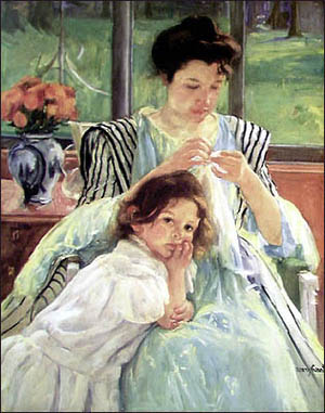 Young Mother Sewing circa 1900 - Mary Cassatt reproduction oil painting