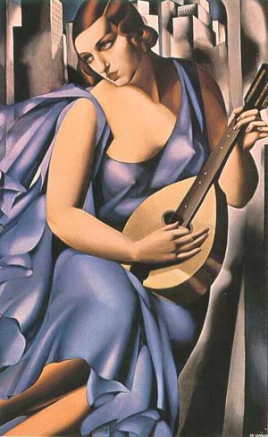 Woman In Blue With Mandolin 1929 - Tamara de Lempicka reproduction oil painting