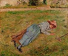 Resting, Peasant Girl Lying on the Grass, Pontoise 1882 - Camille Pissarro reproduction oil painting