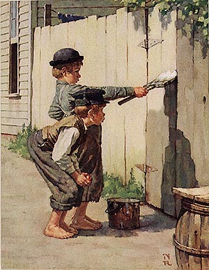 Whitewashing the Fence - Fred Scraggs reproduction oil painting