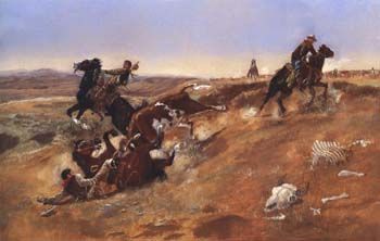 Cowpunching Sometimes Spells Trouble 1889 - Charles M Russell reproduction oil painting