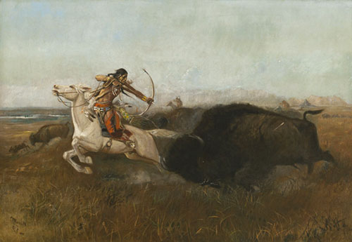 Indians Hunting Buffalo 1894 - Charles M Russell reproduction oil painting