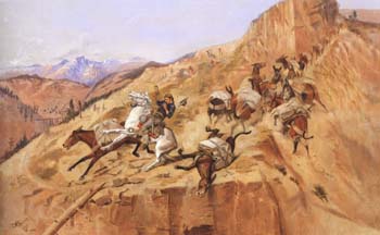 Attack on the Mule Train 1891 - Charles M Russell reproduction oil painting