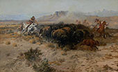 The Buffalo Hunt [Wild Meat for Wild Men] 1899 - Charles M Russell reproduction oil painting