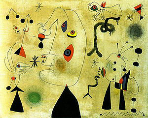 Figures Birds Stars 1-3-1946 - Joan Miro reproduction oil painting