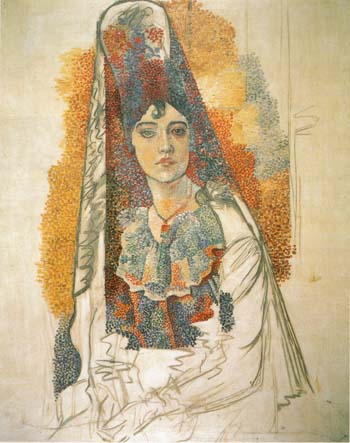Woman in a Mantilla (La Salchichona) 1917 - Pablo Picasso reproduction oil painting