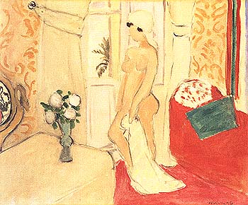 The Young Woman and the Vase of Flowers or The Pink Nude - Henri Matisse reproduction oil painting