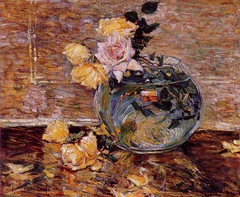 Roses in a Vase 1890 - Childe Hassam reproduction oil painting