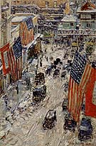 Flags on Fifty seventh Street The winter of 1918 - Childe Hassam reproduction oil painting