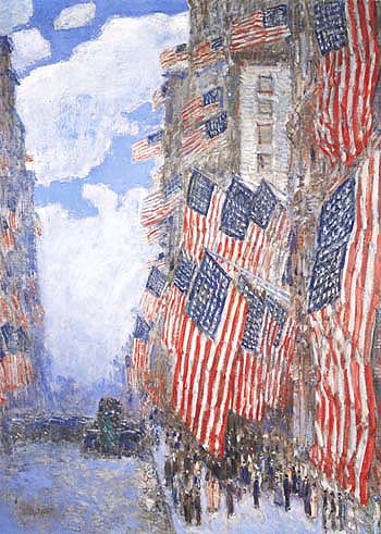 The Fourth of July 1916 The Greatest Display of the American Flag Ever Seen in New York Climax of the Preparedness Parade in May 1916 - Childe Hassam reproduction oil painting