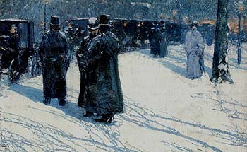 Cab Stand at Night Madison Square 1891 - Childe Hassam reproduction oil painting