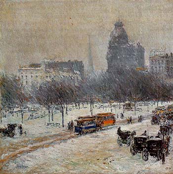 Winter in Union Square 1889 - Childe Hassam reproduction oil painting