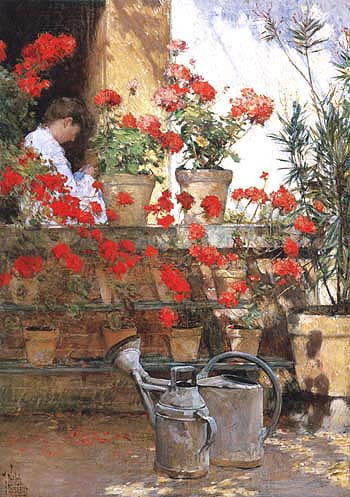 Geraniums 1888 - Childe Hassam reproduction oil painting