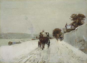 Along the Seine Winter 1887 - Childe Hassam reproduction oil painting