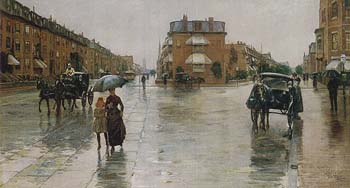 Rainy Day Columbus Avenue Boston 1885 - Childe Hassam reproduction oil painting