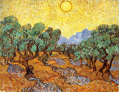 Olive Trees with Yellow Sky and Sun 1889 - Vincent van Gogh reproduction oil painting