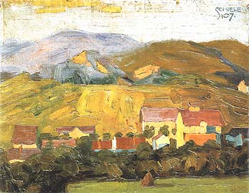 Village with Mountains 1907 - Egon Scheile reproduction oil painting