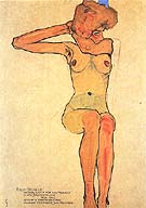 Seated Female Nude with Raised Right Arm. 1910 - Egon Scheile reproduction oil painting