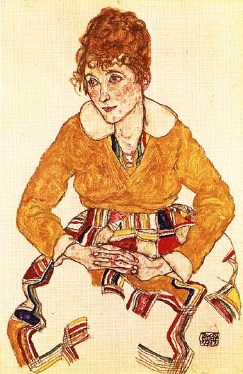 The Arist's Wife, Seated 1917 - Egon Scheile reproduction oil painting