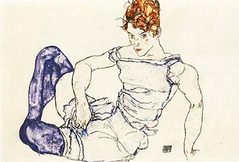 Seated Woman in Violet Stockings, 1917 - Egon Scheile reproduction oil painting