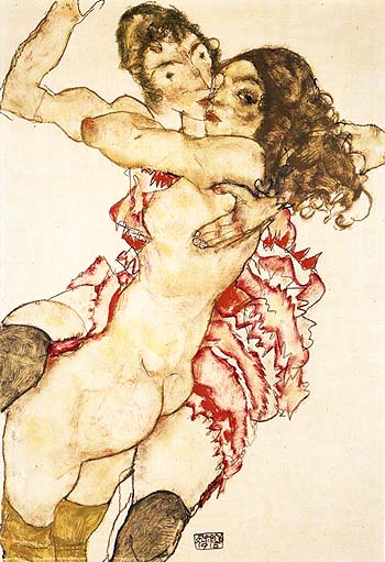 Two Girls Embracing (Two Friends), 1915 - Egon Scheile reproduction oil painting
