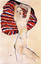 Nude on Coloured Fabric, 1911 - Egon Scheile reproduction oil painting