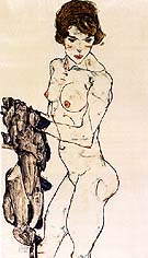 Standing Female Nude with Blue Cloth, 1914 - Egon Scheile