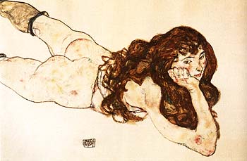 Nude on Her Stomach, 1917 - Egon Scheile reproduction oil painting